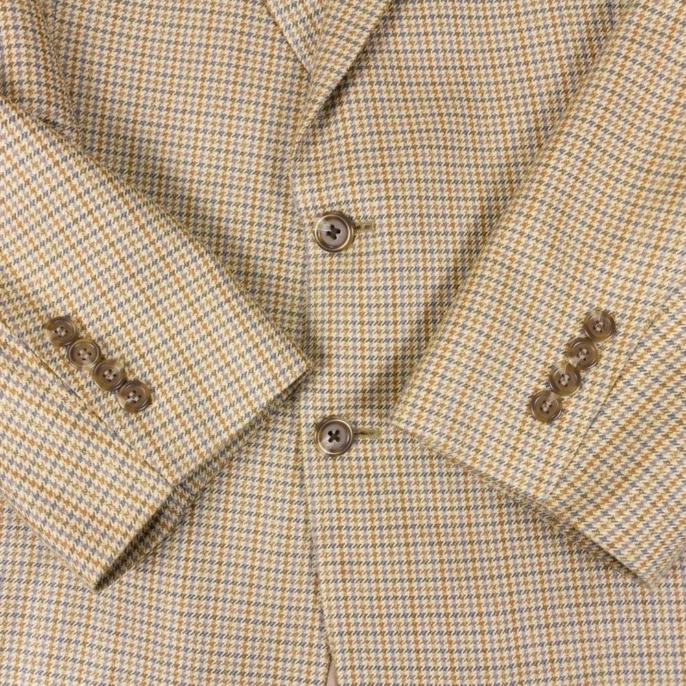 Lauren Ralph Lauren Blazer Mens 48R Tan Brown Houndstooth 100% Silk Sport Coat